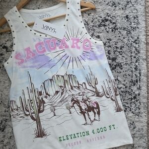Vinyl Icons Arizona Ribbed Jeweled Tank Womens Size L Graphic Print NWT Rodeo